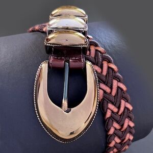 Genuine American Model Braided Belt Gold & Silver Metal, Leather & Fabric Strap